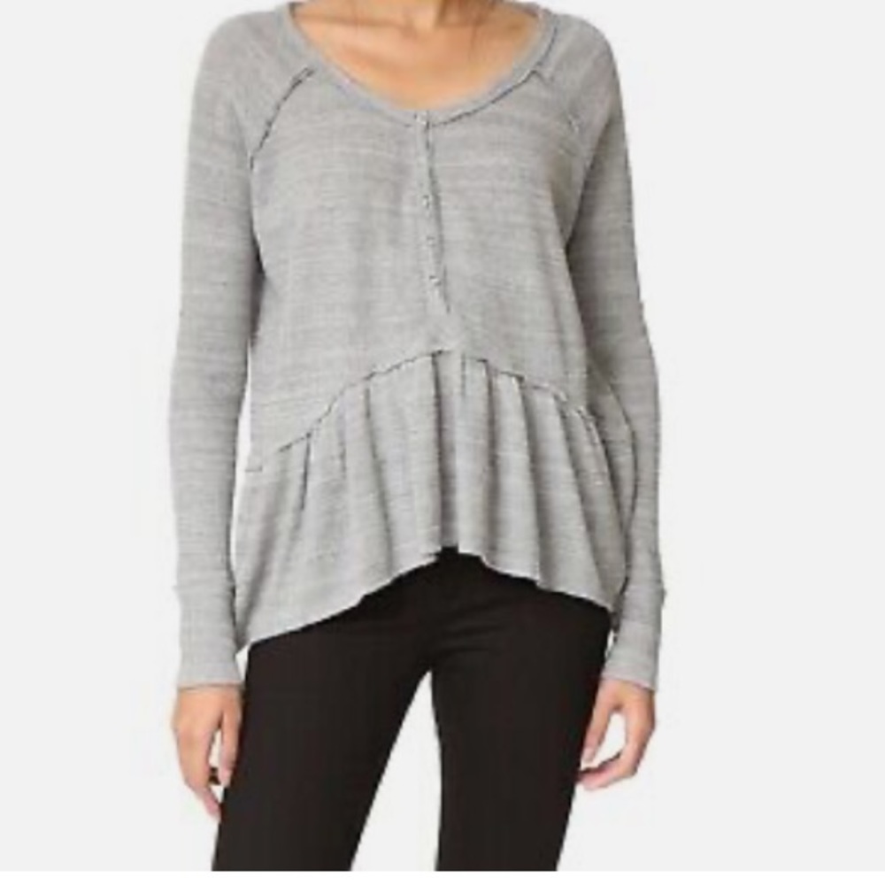 We The Free People Coastline Peplum Henley Thermal Long Sleeve Top